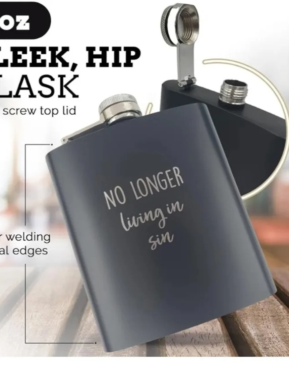 Source Unknown Matte Black Flask Gift Set with Silver Accessories